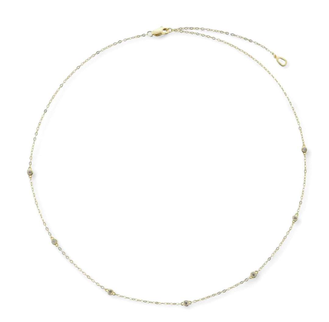 A fine dainty necklace with sparkles. Adjustable in length. Available in gold and silver. The perfect gift for her.