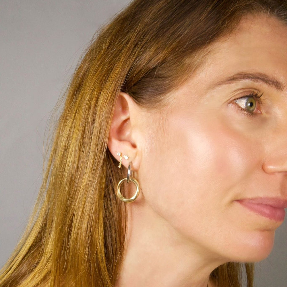 Sustainable tone earrings that can be worn two ways. Made from recycled gold and silver. Anti-tarnish. Perfect gift.