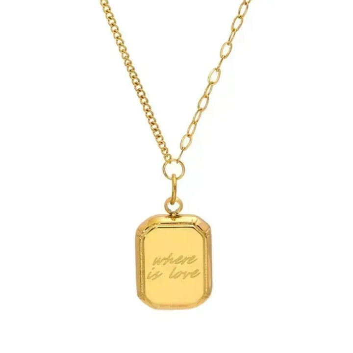 An engraved gold necklace that says "where is the love". Paperclip chain crafted with 100% recycled gold.